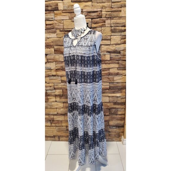 CJ BANKS BOHEMIAN DRESS BLUE/BLACK SLEEVELESS POLY/SPANDEX SIZE X(L) - Picture 5 of 6